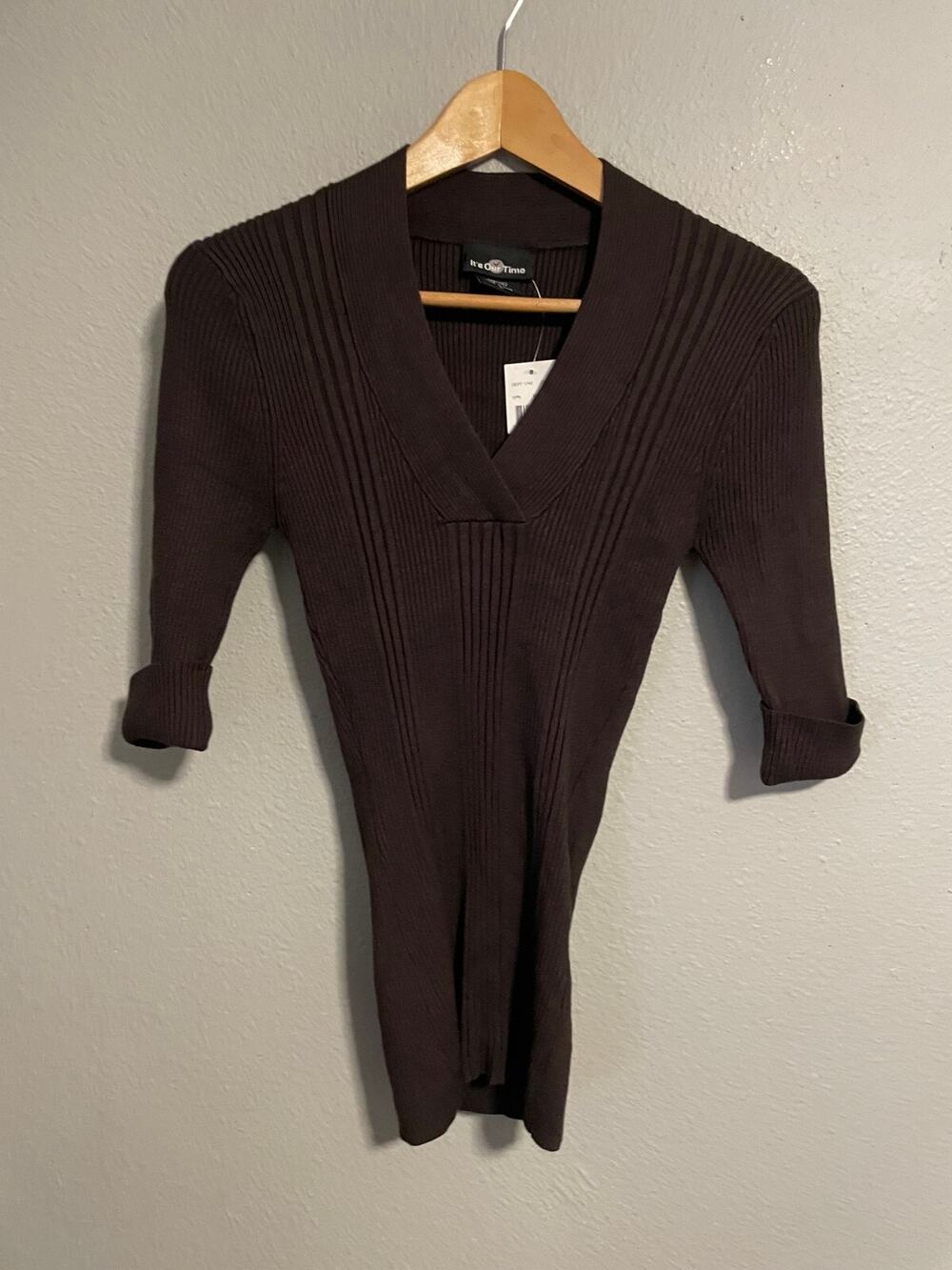 Vintage Womens Top Medium Brown Ribbed Stretch Slim Fit Grunge Neutral Y2K NWT